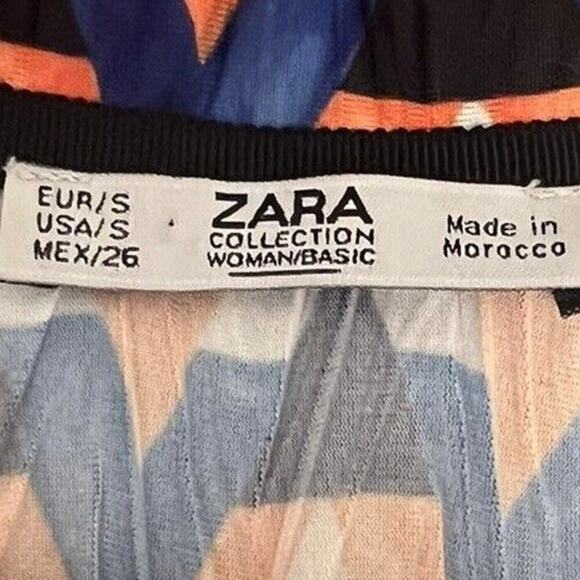 ZARA Wrap Dress Women’s Sz Small Oversized Blue Orange Geo Print Sheath Modern - Picture 5 of 6